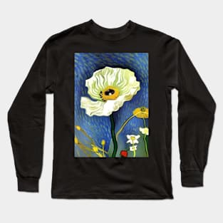 CREAM POPPY WITH BLUE AND GREEN BACKGROUND Long Sleeve T-Shirt
